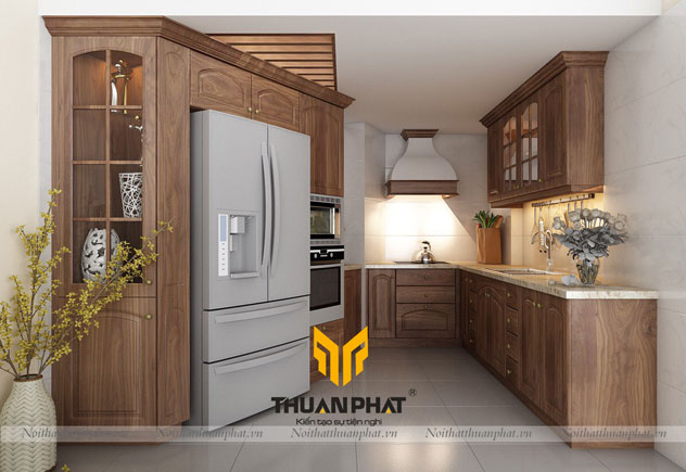 Tủ bếp inox cánh gỗ  Óc Chó IOC02